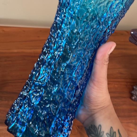Stunning 1970s vintage bark texture vase blue turquoise - Picture 8 of 10